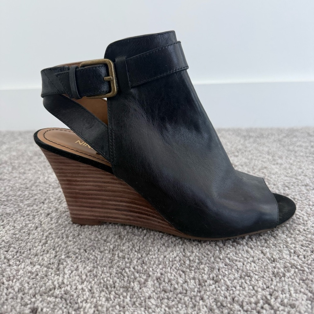 Nine West Black Peep-Toe Wedge Heels - Picture 4 of 8